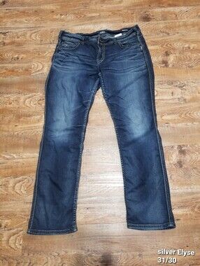 Silver Jeans 31/30 Elyse Dark Blue Denim Straight Leg